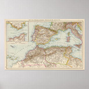 Poster Carte de la Méditerranée occidentale