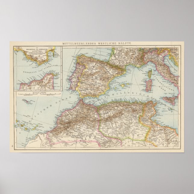 Poster Carte de la Méditerranée occidentale (Devant)