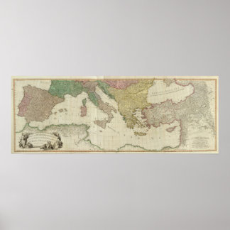 Poster Carte de la Méditerranée William Faden