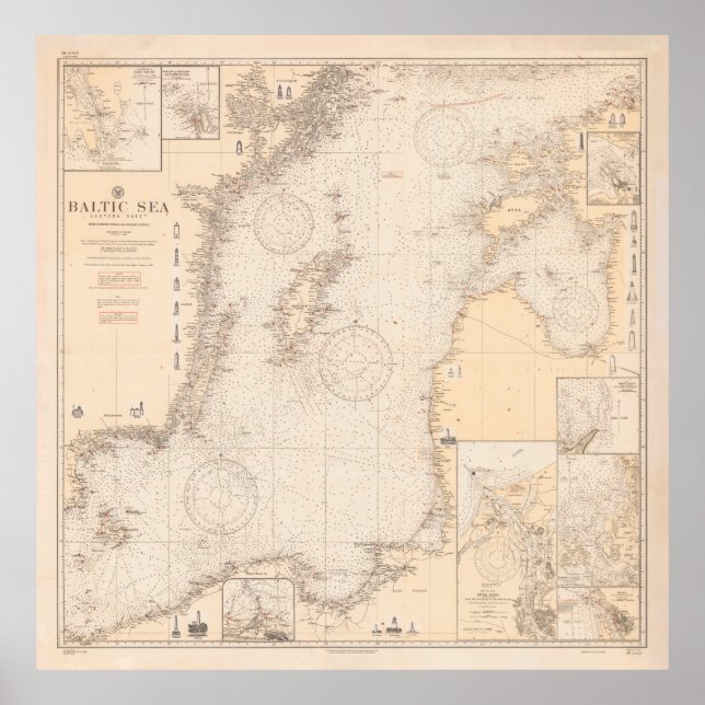 Poster Carte de la mer Baltique ancienne (1923) (Devant)