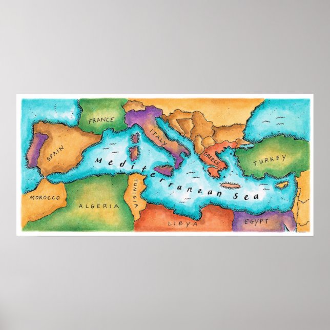 Poster Carte de la mer Méditerranée (Devant)