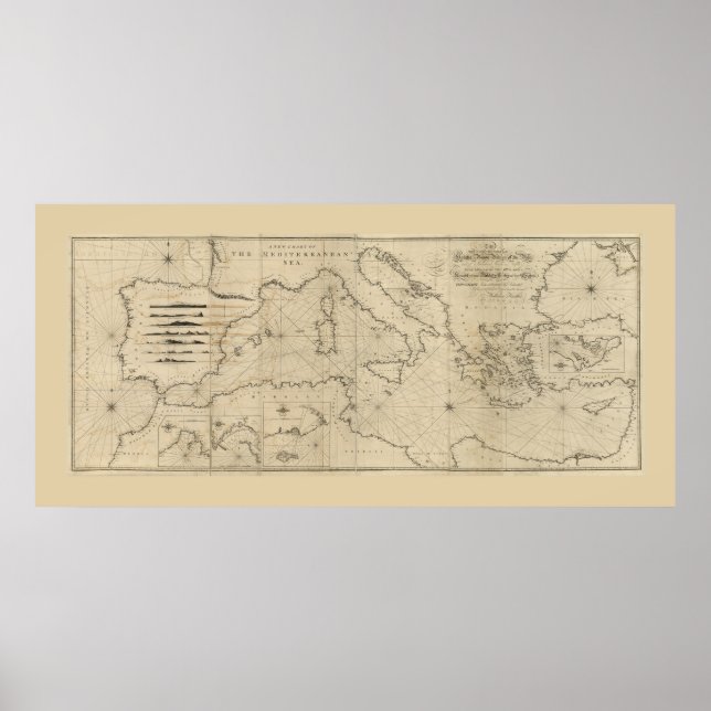 Poster Carte de la mer Méditerranée (1797) (Devant)