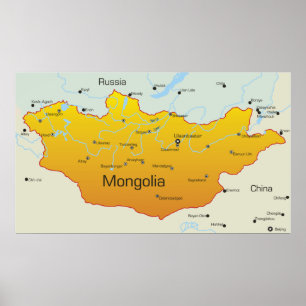 Poster Carte de la Mongolie