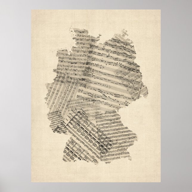 Poster Carte de la musique ancienne feuille de l'Allemagn (Devant)