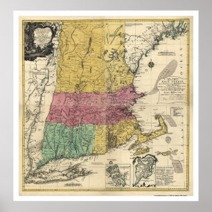 Poster Carte de la Nouvelle-Angleterre - 1777