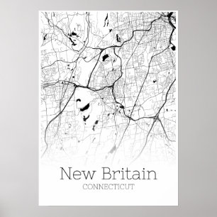 Poster Carte de la Nouvelle-Bretagne - Connecticut - Affi