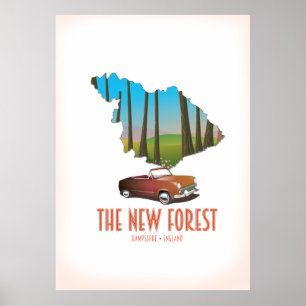 Poster Carte de la nouvelle forêt Hampshire Angleterre