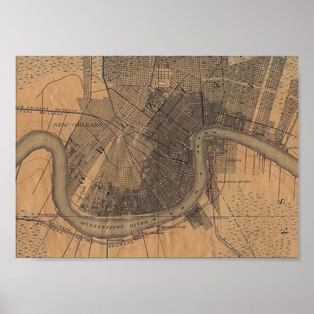 Poster Carte de la Nouvelle-Orléans 1891 (Devant)