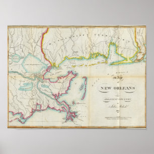 Poster Carte de la Nouvelle-Orléans et du pays voisin