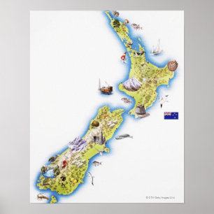 Poster Carte de la Nouvelle-Zélande