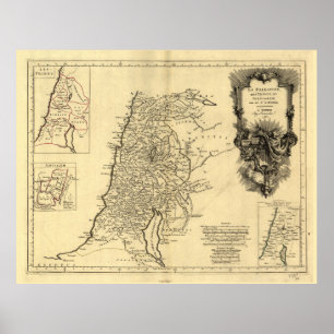 Poster Carte de la Palestine, des tribus et de Jérusalem 