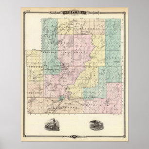 Poster Carte de la partie sud du comté de Chippewa