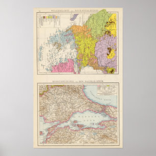 Poster Carte de la péninsule des Balkans et de Constantin