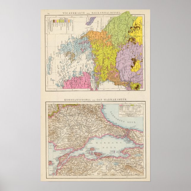 Poster Carte de la péninsule des Balkans et de Constantin (Devant)