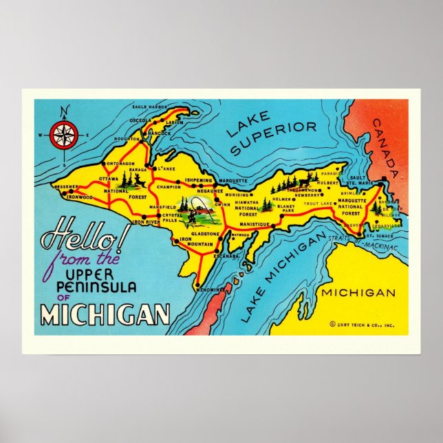Poster Carte de la péninsule du Michigan 16x24 (Devant)