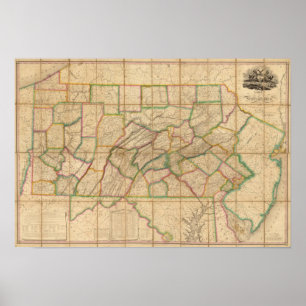 Poster Carte de la Pennsylvanie