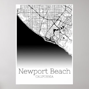 Poster Carte de la plage de Newport - Californie - Carte 