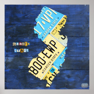 Poster Carte de la plaque de licence du New Jersey