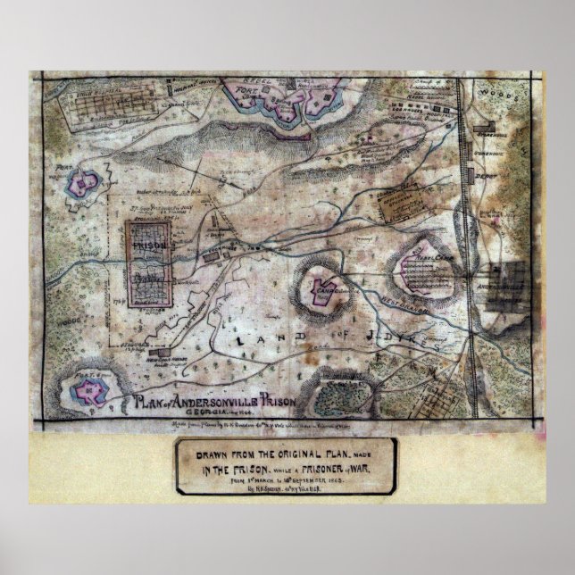 POSTER CARTE DE LA PRISON D'ANDERSONVILLE - GUERRE CIVILE (Devant)