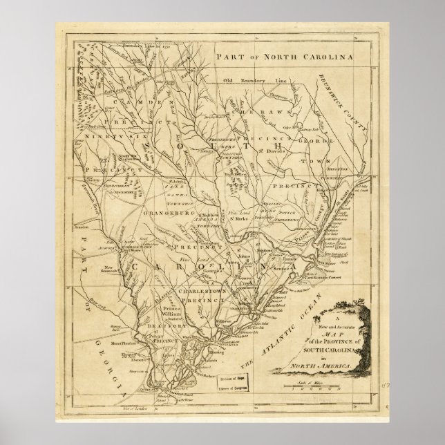 Poster Carte de la province de Caroline du Sud (1779) (Devant)