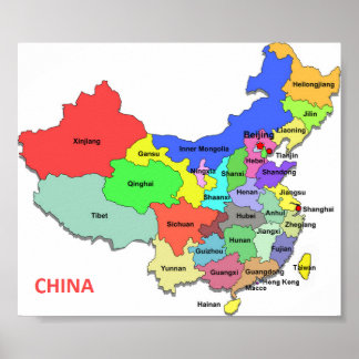 Poster Carte de la province de Chine