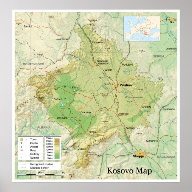 Poster Carte de la Province serbe yougoslave du Kosovo (Devant)