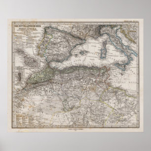 Poster Carte de la région Afrique du Nord