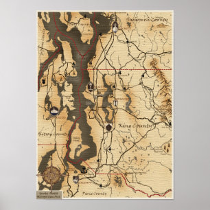 Poster Carte de la région de Seattle