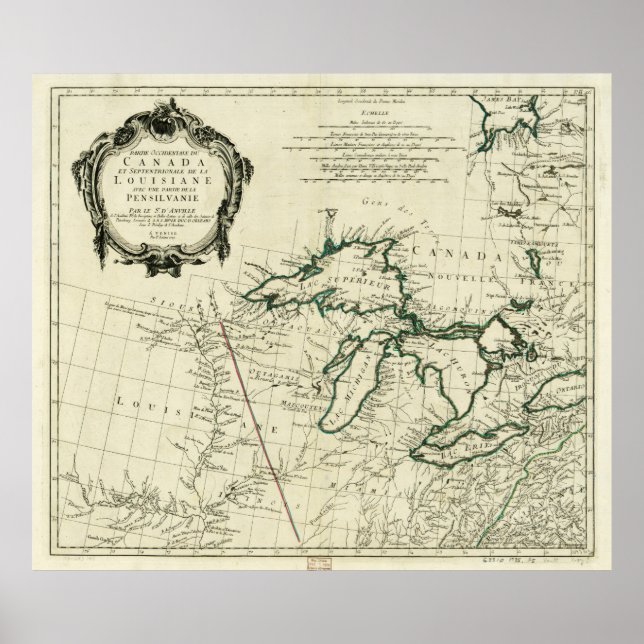 Poster Carte de la région des Grands Lacs, Amérique du No (Devant)