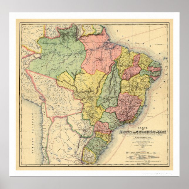 Poster Carte de la République du Brésil 1892 (Devant)