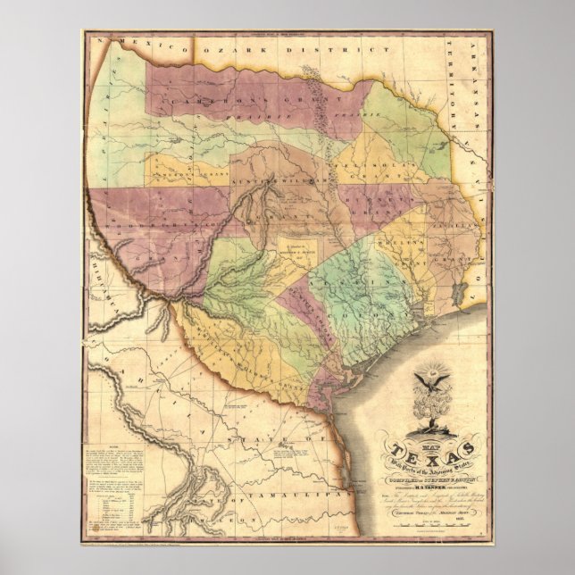 Poster Carte de la République du Texas 1837 (Devant)