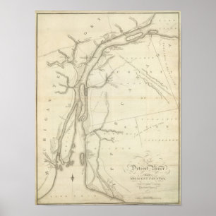 Poster Carte de la rivière Detroit