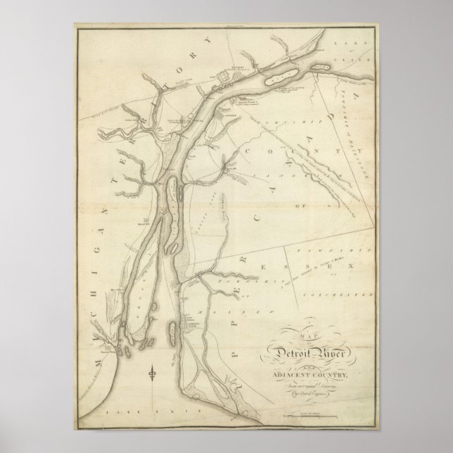 Poster Carte de la rivière Detroit (Devant)