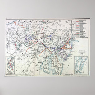 Poster Carte de la route ferroviaire de Pennsylvanie vint