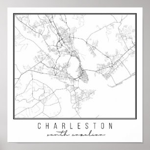 Poster Carte de la rue Charleston en Caroline du Sud
