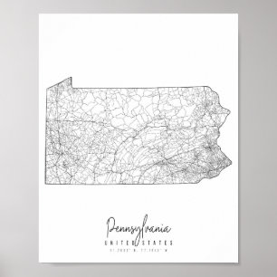 Poster Carte de la rue minimale de Pennsylvanie
