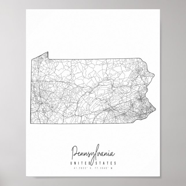 Poster Carte de la rue minimale de Pennsylvanie