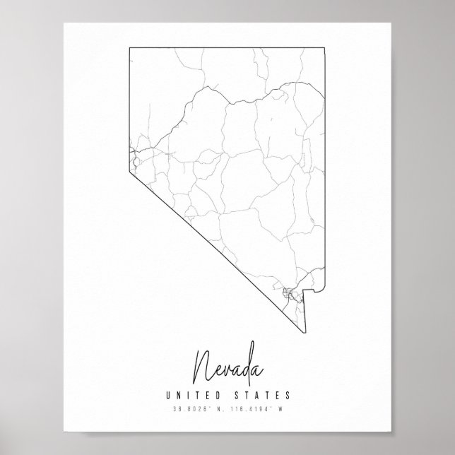 Poster Carte de la rue minimale du Nevada (Devant)