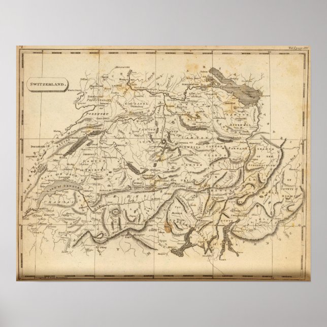 Poster Carte de la Suisse par Arrowsmith (Devant)