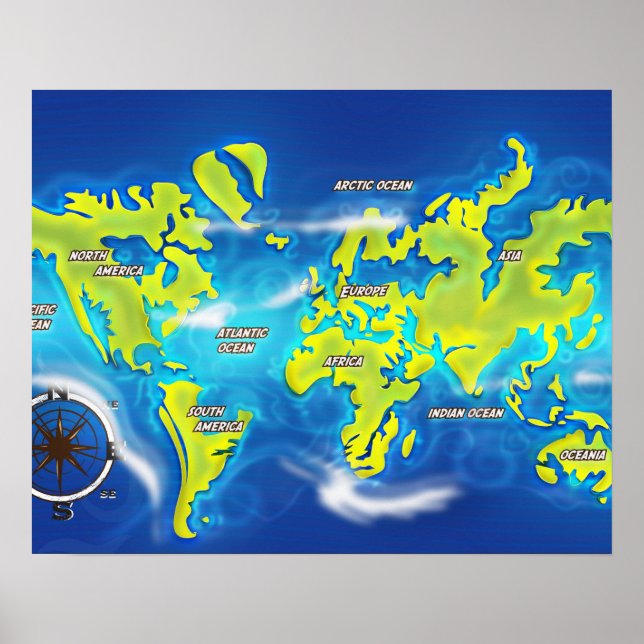 Poster Carte de la Terre inondée (Devant)