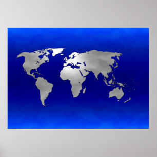 Poster Carte de la Terre métallique