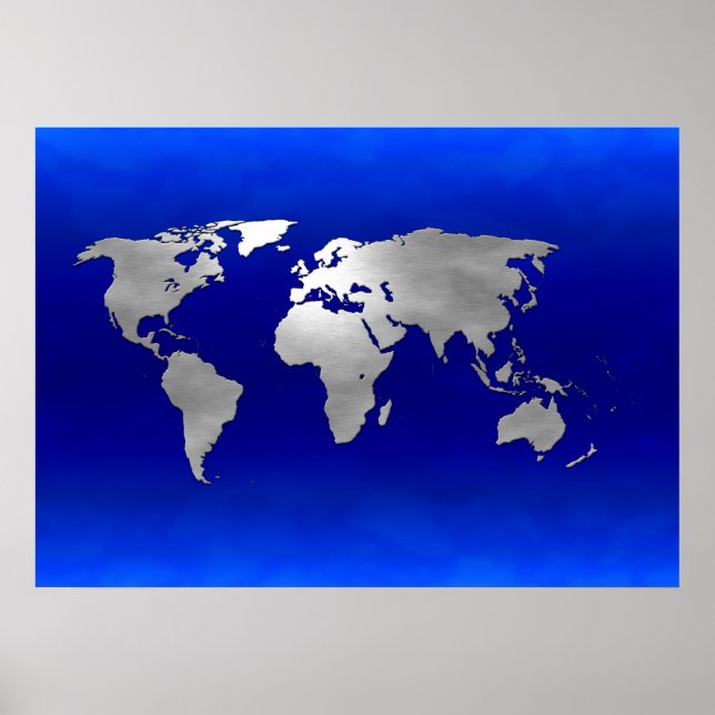 Poster Carte de la Terre métallique (Devant)