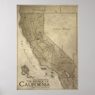 Poster Carte de la Terre Mythique de Californie