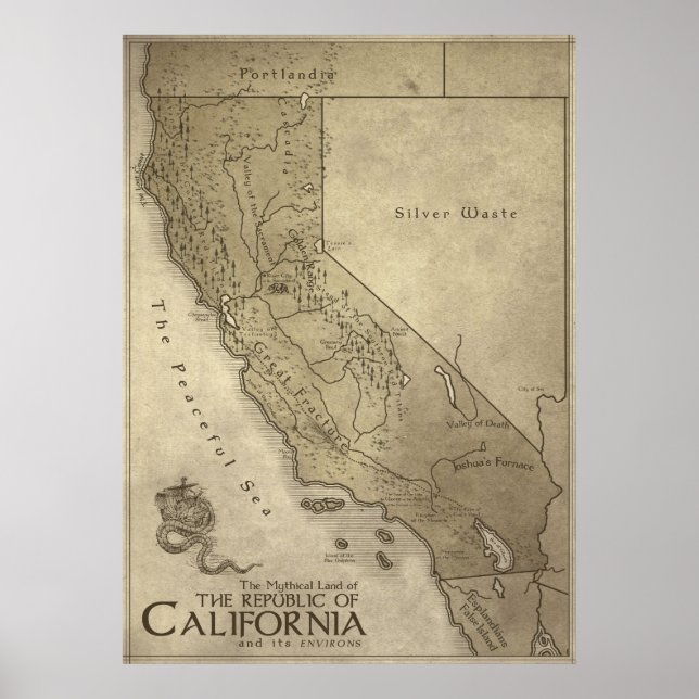 Poster Carte de la Terre Mythique de Californie (Devant)