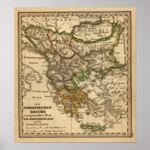 Poster Carte de la Turquie et de la Grèce