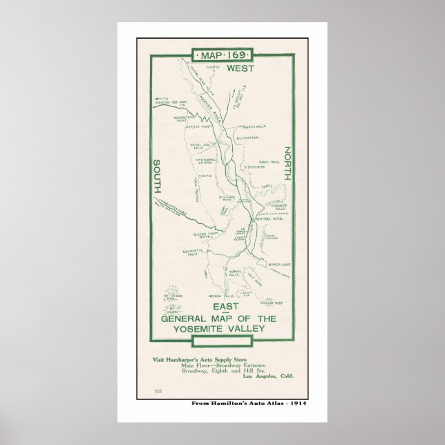 Poster Carte de la vallée de Yosemite en 1914 (Devant)