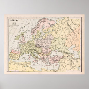 Poster Carte de la vieille Europe 800 ap. J.-C. (1901)