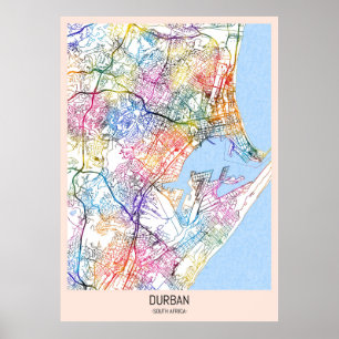 Poster Carte de la ville d'Afrique du Sud à Durban