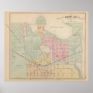 Poster Carte de la ville d'Albert Lea, Minnesota