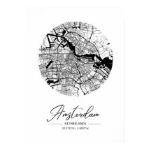 Carte de la ville d'Amsterdam minimaliste noir et